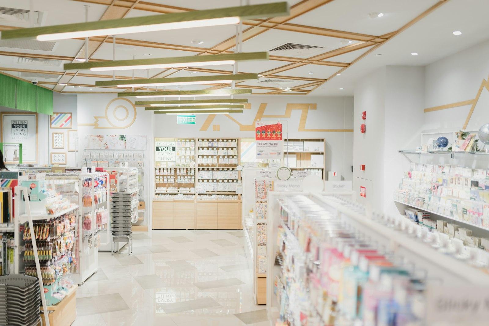 Greeting cards, stationery and small gift lines on shop shelving